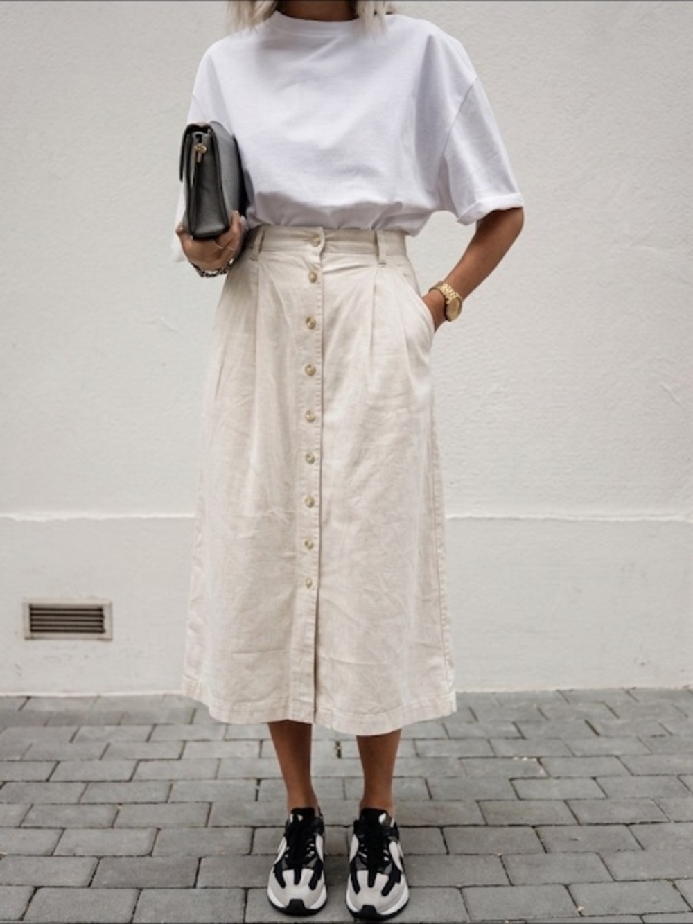 Vintage 90s GAP Cream Button-Front Midi Skirt 100% Cotton Size 6 Granola Girl
